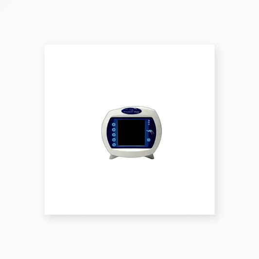 Covidien kangaroo epump enteral feeding pump device in white and blue with rounded screen and control buttons on left side