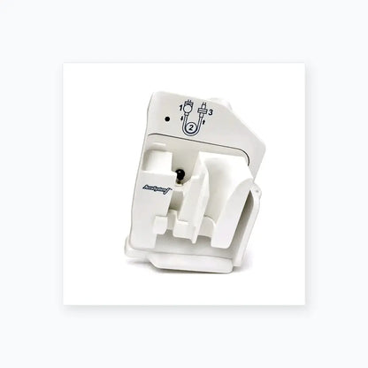 White plastic accusystem device with molded compartments and plug connection diagram for covidien kangaroo epump enteral feeding pump