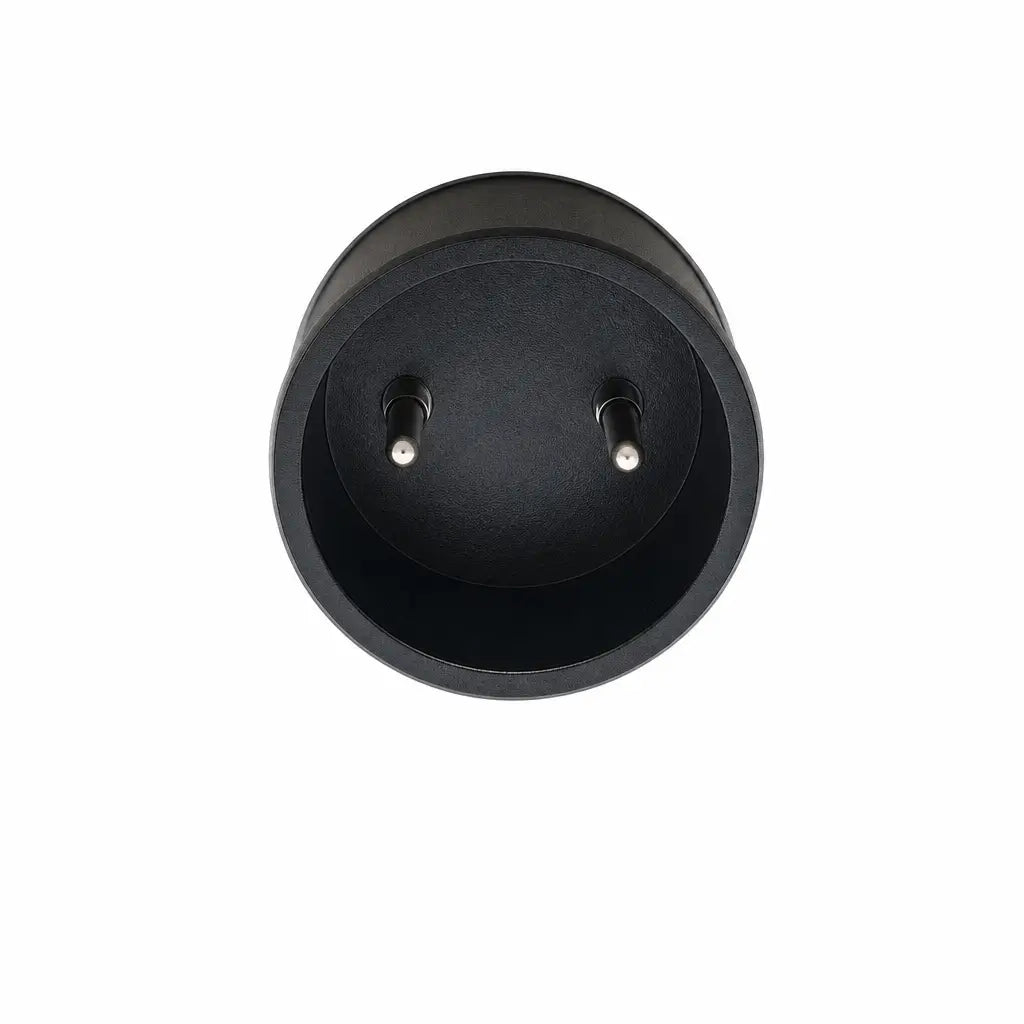 Black cylindrical plug with two metallic prongs on the back side of covidien kangaroo epump enteral feeding pump device