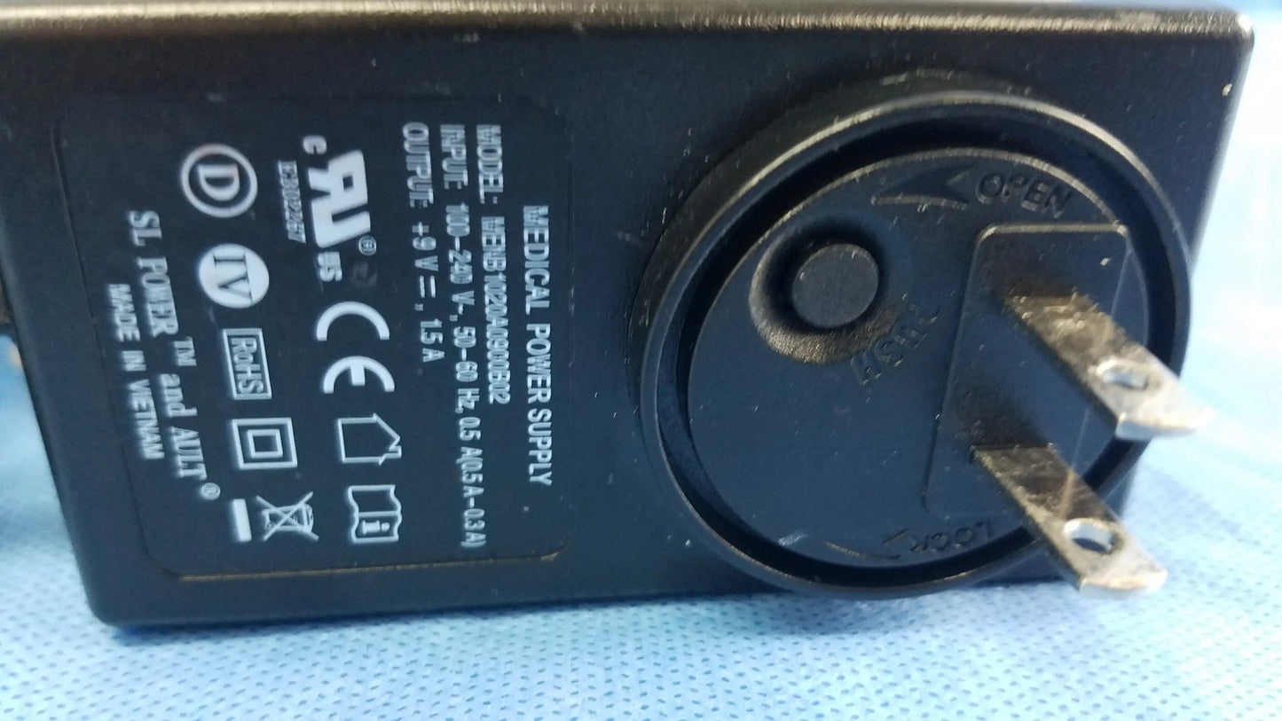 Black plastic medical power adapter with two-prong plug for covidien kangaroo joey nutrition feeding pump