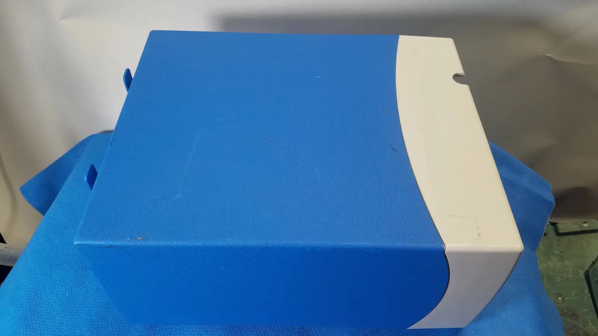 Blue and white plastic binder with curved design for covidien se3690 smoke evacuator product organization