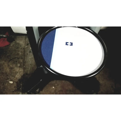 Black-framed electronic drum pad with white and blue surface and logo used in covidien super dimension i logic in reach navigation system