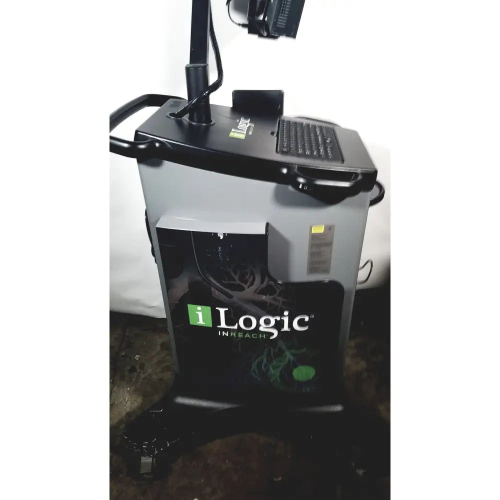 Gray and black covidien super dimension ilogic inreach mobile diagnostic cart with keyboard and monitor mount panel