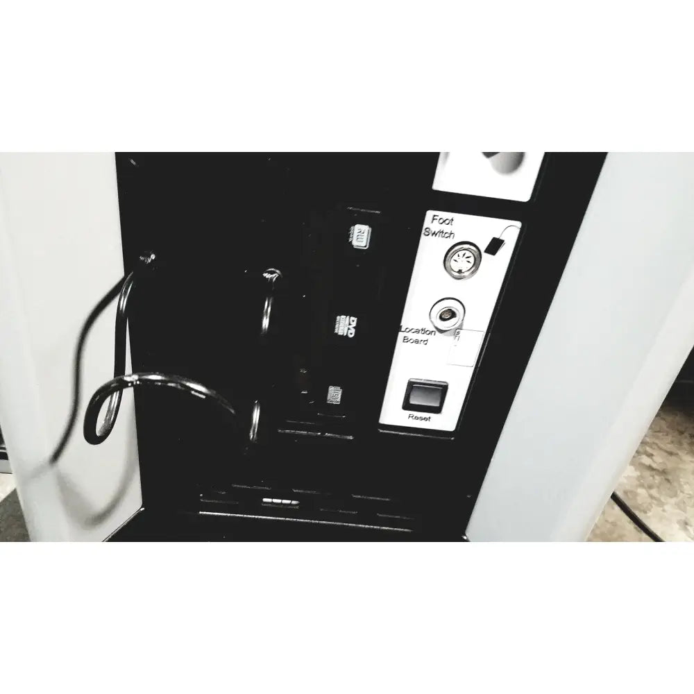 Black industrial control panel with labeled switches and foot switch for covidien super dimension logic in reach system