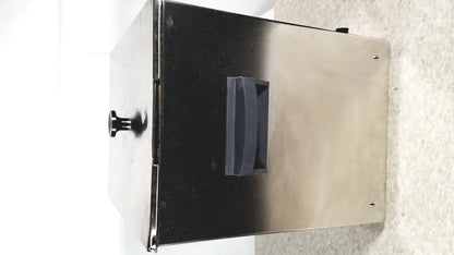 Black and silver metal file drawer with textured surface, black handle, and keyhole for crest ultrasonic powersonic cleaner model p1100d