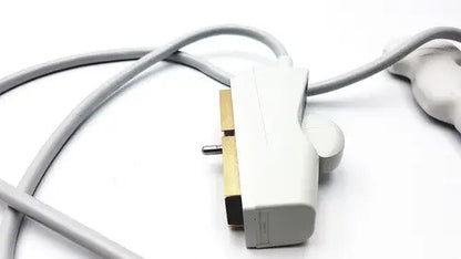 White plastic ultrasound transducer with gold metal connector and gray cables for criticare 506nt3 series comfort patient monitor