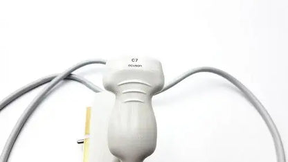 White plastic ultrasound transducer head with c7 and eclipse branding for criticare 506nt3 series comfort cuff patient monitor