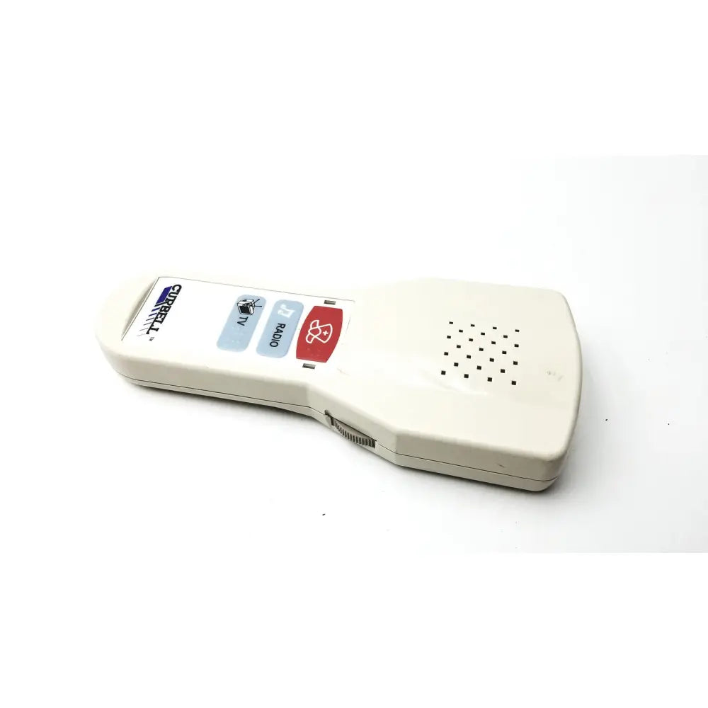 Off-white plastic curbell gen iii analog patient pillow speaker with TV radio and red call button 3412-09