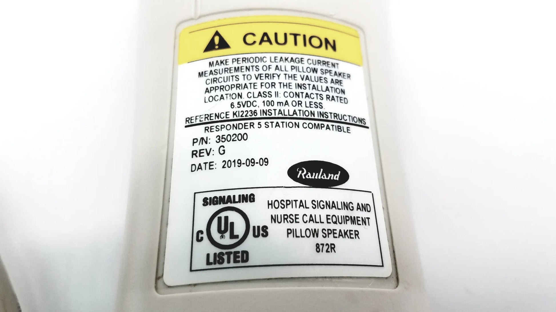 Curbell Rauland 350200 Pillow Speaker Nurse Call Remote Pillow Speaker Nurse Call Remote, second-hand product photo 9