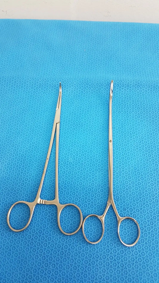 Reuse Medical Curved Hemostatic Forceps & Clamp Set – Stainless Steel Surgical Tools Lot of 2 Forceps, Hemostats & Needle Holders, second-hand product photo 1