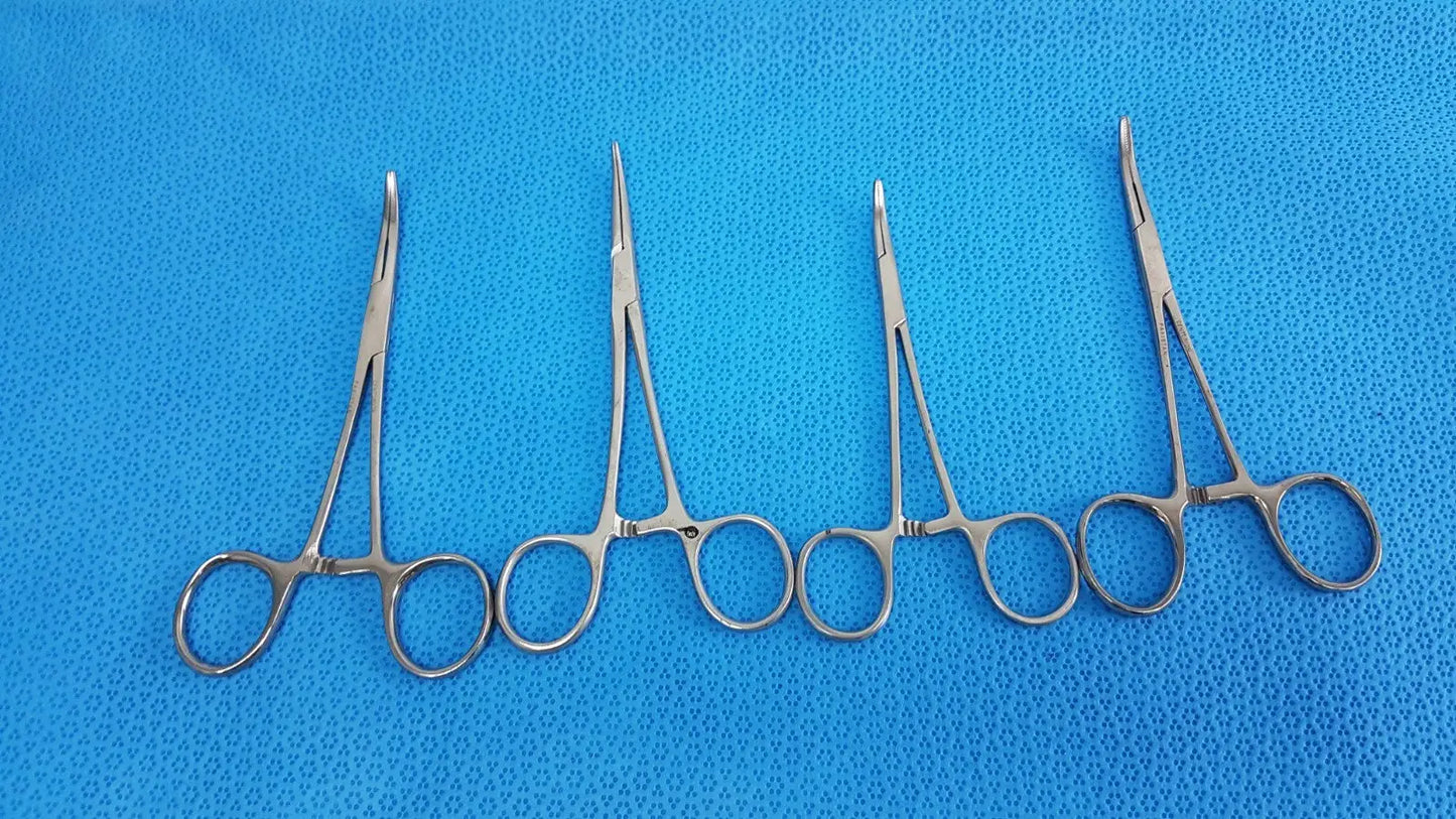 Reuse Medical Curved Locking Hemostatic Forceps – Stainless Steel Surgical Tool lot of 4 Forceps, Hemostats & Needle Holders, second-hand product photo 1