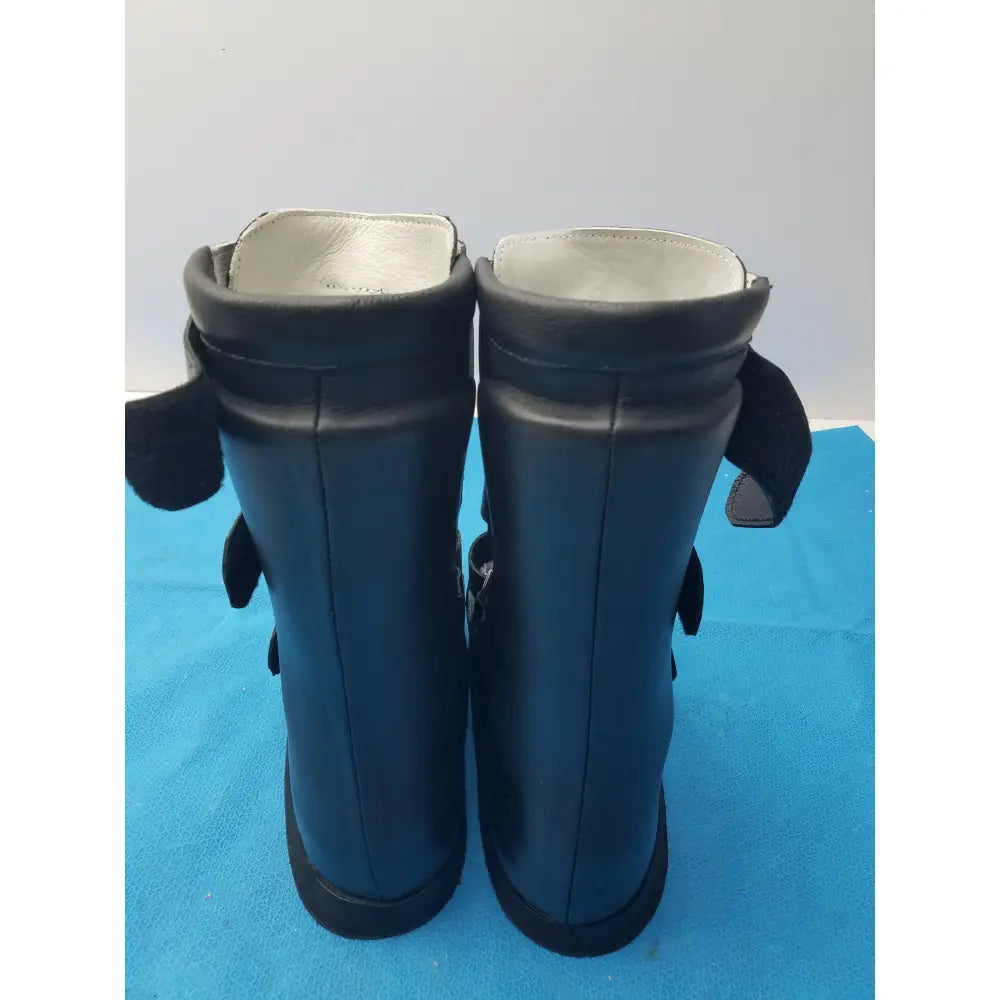 Custom Orthopedic AFO Medical Boots Black Leather Multi Strap Support Shoes Pair - Orthopedic AFO support boots