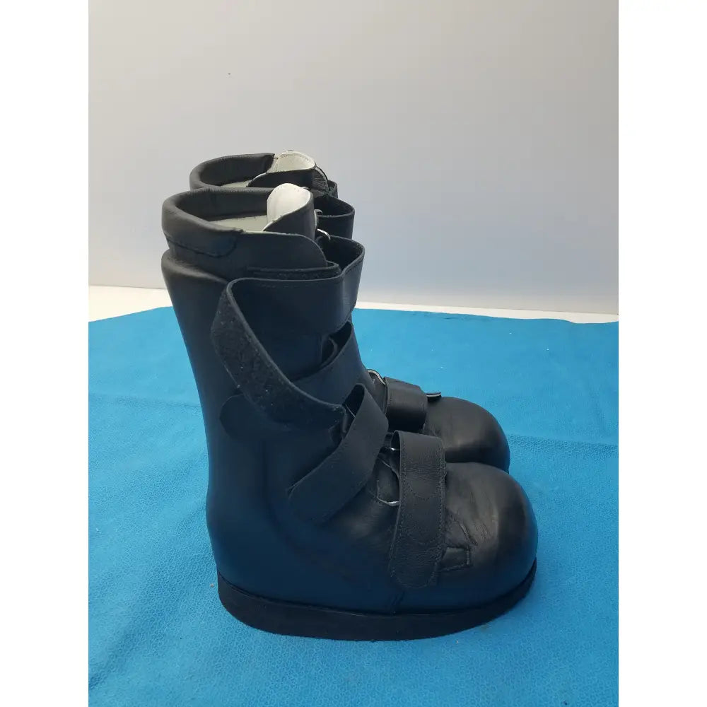 Custom Orthopedic AFO Medical Boots Black Leather Multi Strap Support Shoes Pair - Orthopedic AFO support boots