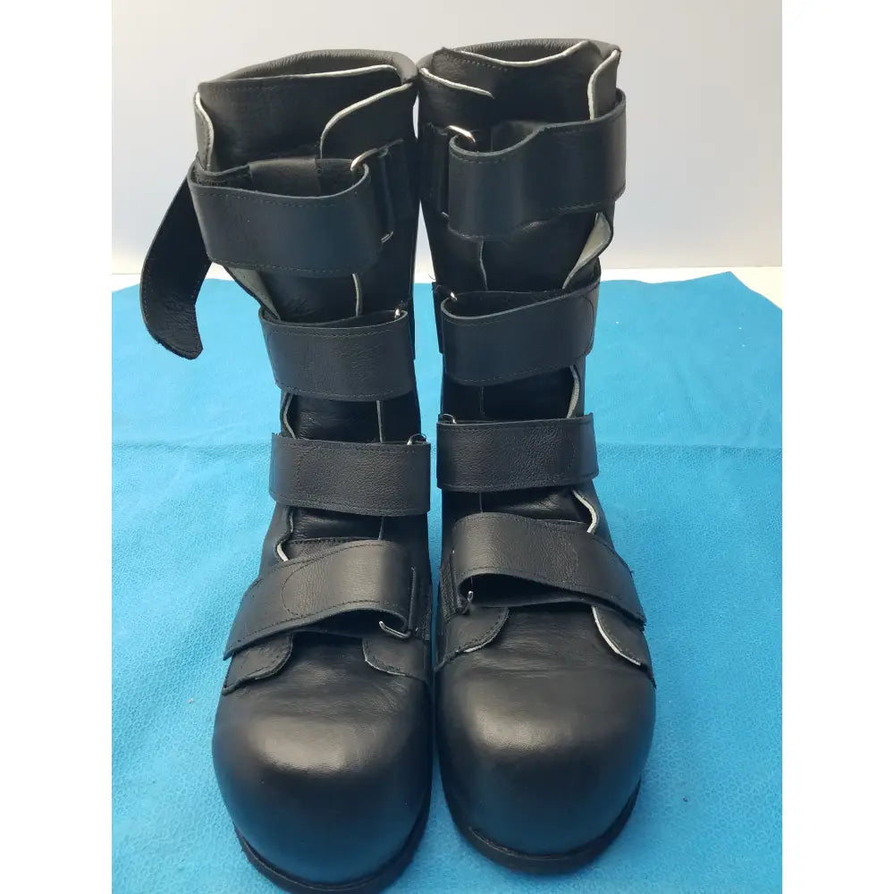 Custom Orthopedic AFO Medical Boots Black Leather Multi Strap Support Shoes Pair - Orthopedic AFO support boots