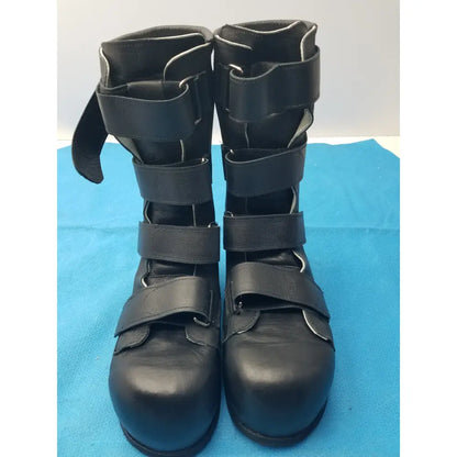 Custom Orthopedic AFO Medical Boots Black Leather Multi Strap Support Shoes Pair - Orthopedic AFO support boots
