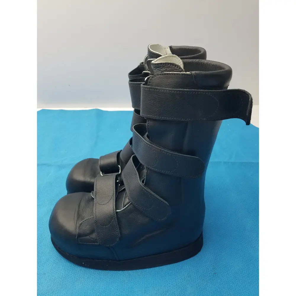 Custom Orthopedic AFO Medical Boots Black Leather Multi Strap Support Shoes Pair - Orthopedic AFO support boots