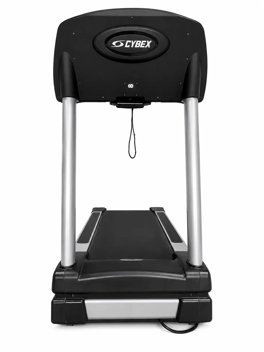 Black and silver cybex 445t commercial treadmill with sleek modern design for professional gym use