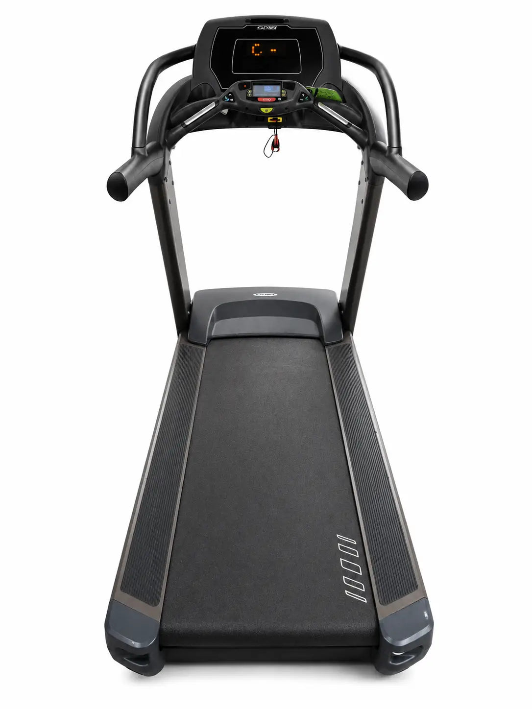 Black and gray cybex 770t commercial treadmill with digital display sturdy frame and textured running surface