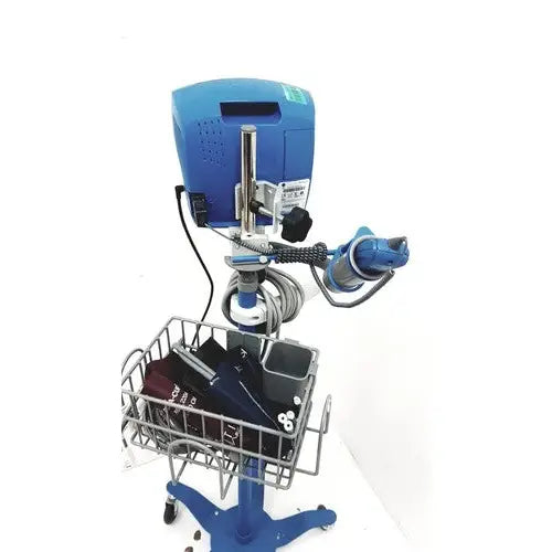 Blue cynergy cynosure dermatology laser with metal cart and adjustable arm holding a blue robotic tool product 100-7002-180