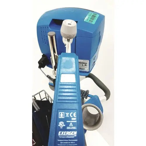 Blue exergen body temperature scanner with white probe and gray handle for cynergy cynosure dermatology laser use