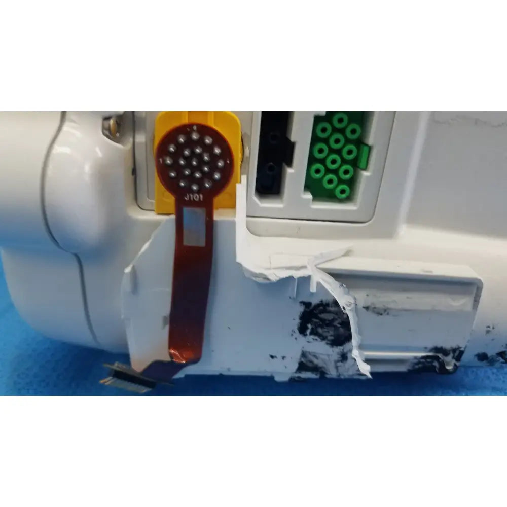 Yellow circular sensor with 16 led lights and red ribbon cable labeled j101 for dash 3000 masimo set ref patient monitor