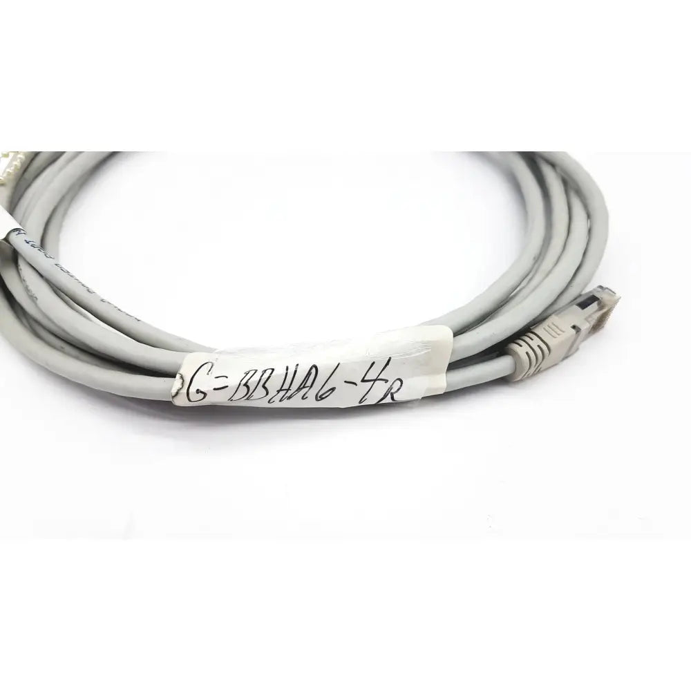 Gray Datex Ohmeda network cable with molded connector and white label c=bbha6-4r 10ft length Ethernet cable