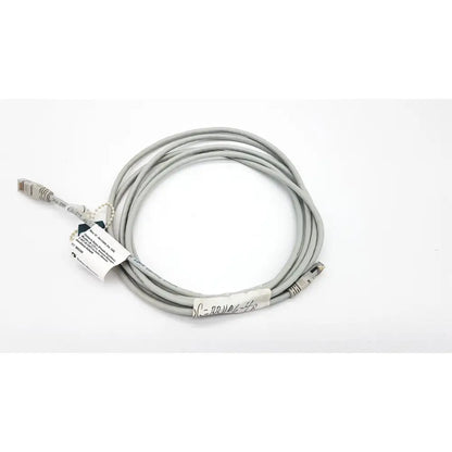 Gray Datex Ohmeda network cable with two RJ45 connectors and white label in 10ft length for reliable connectivity