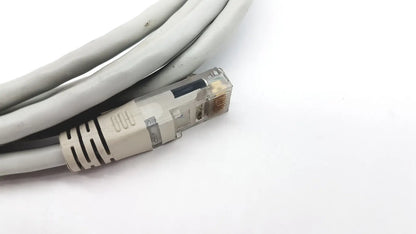 Gray Datex Ohmeda network cable with clear connector and black strain relief 10ft length G-BBHA6-4T model