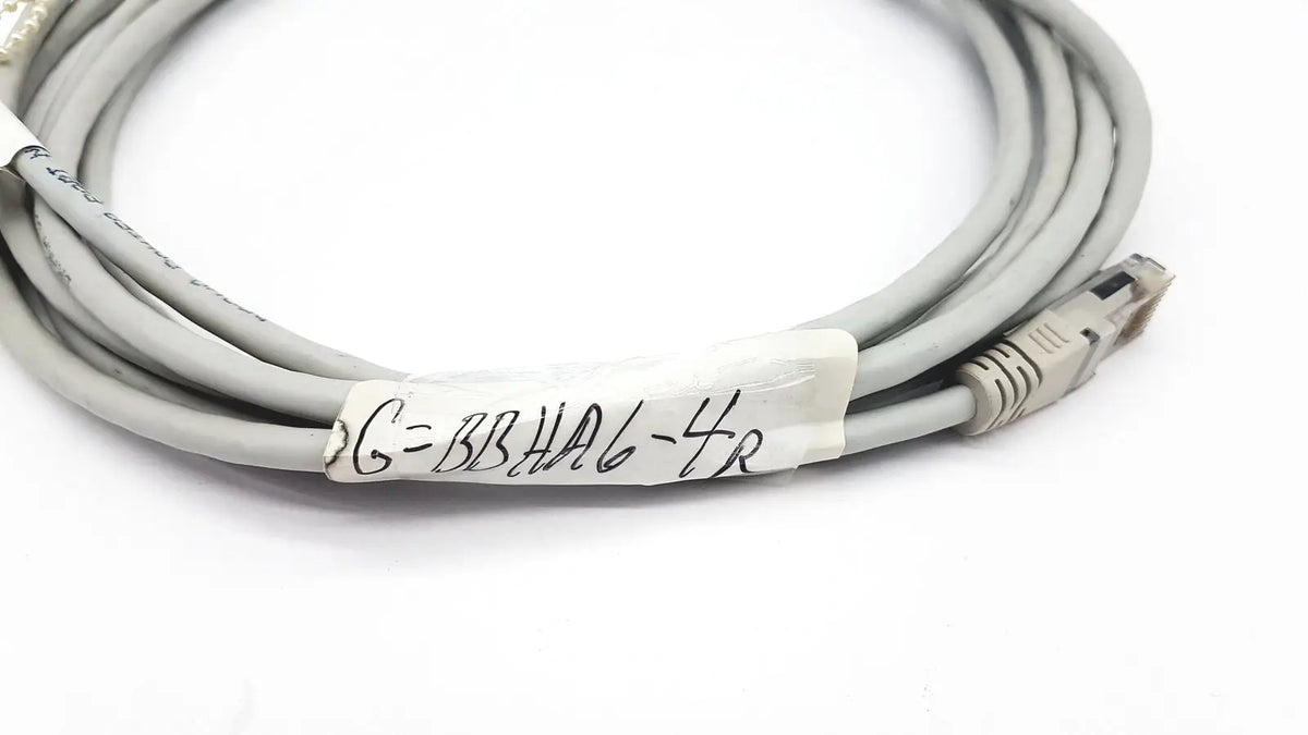 Gray Datex Ohmeda network cable with molded connector and white label c=bbha6-4r 10ft length Ethernet cable