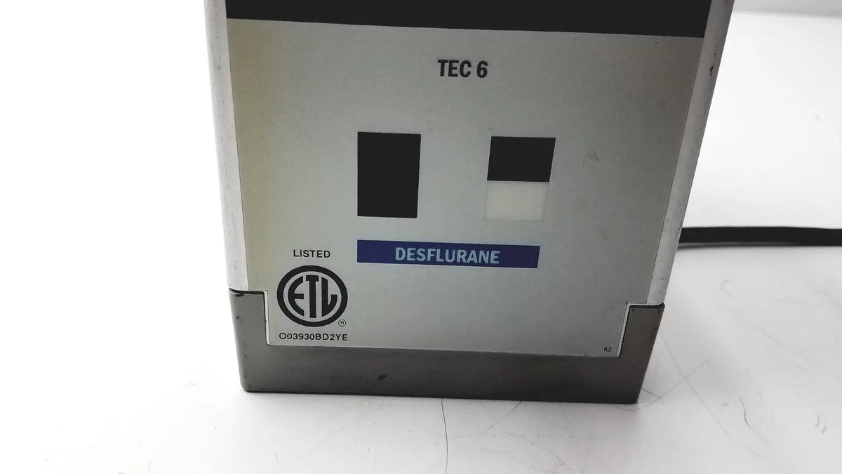 Silver metal datex ohmeda tec 6 desflurane anesthesia vaporizer with black display window for medical use