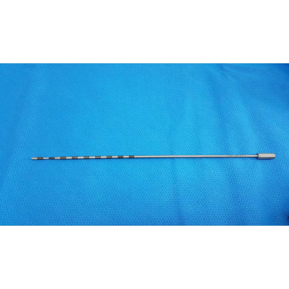 Davis + geck surgical instrument model 8381-01 with a metallic shaft featuring alternating black and silver stripes for reuse medical use