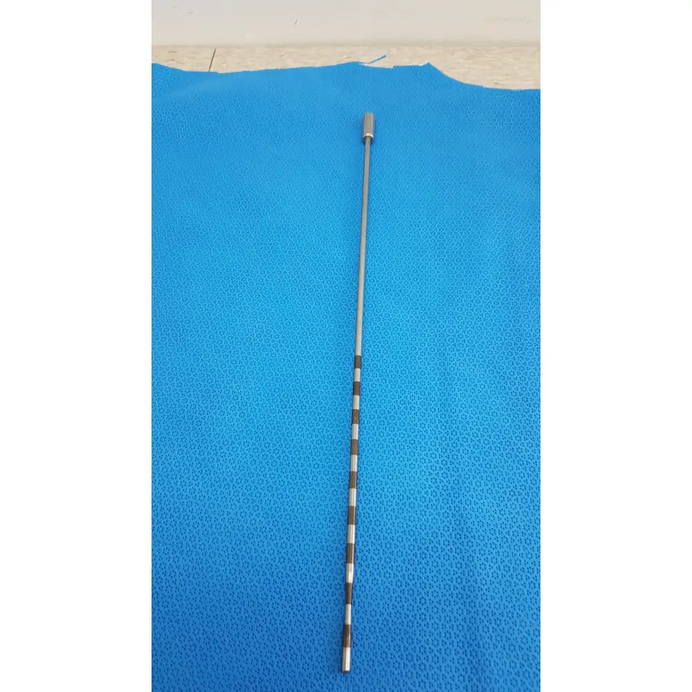 Silver-colored metal geck surgical instrument rod with black and white stripes and cylindrical cap for reuse medical use