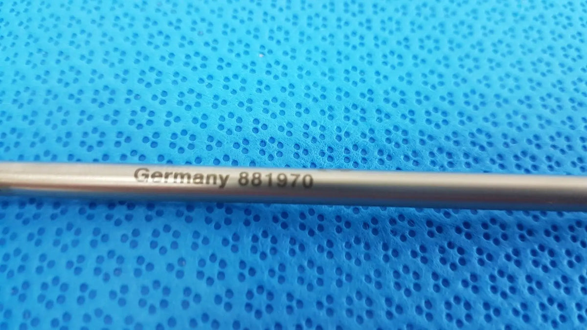 A sleek metallic cylindrical geck surgical instrument rod engraved with germany 881970 for precise surgical use