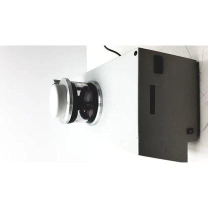 White rectangular denton vacuum desk ii bench-top evaporator with a circular metallic lens and black interior component