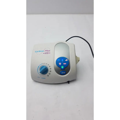 Dentsply caviitron plus ultrasonic scaling unit gen 136 in white and blue with circular power dial and black cord attached