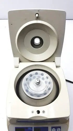 Beige denville scientific 260d brushless micro centrifuge with circular rotor and control panel for laboratory use