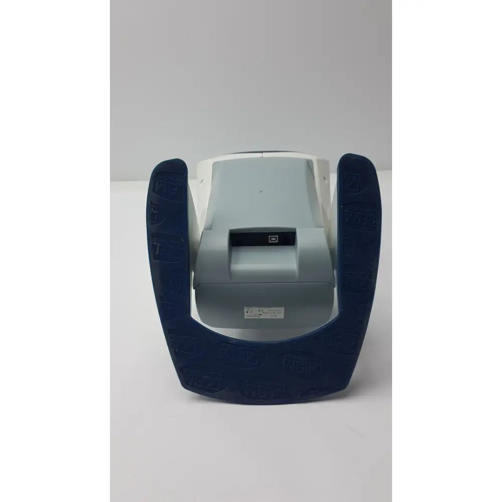 Gray hp thermal receipt printer with navy blue protective stand for depisteo vt1 vision screener use