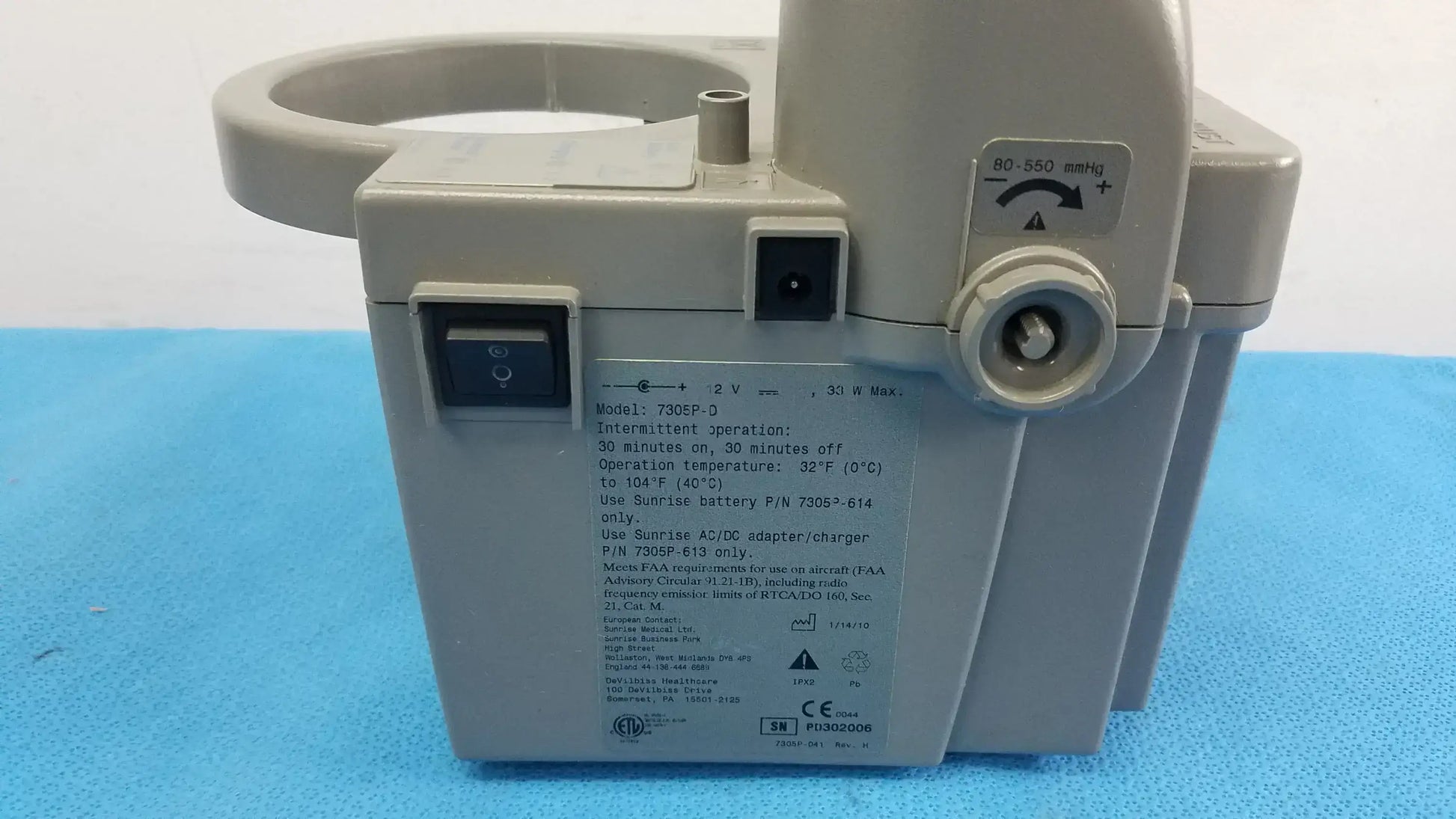 DeVilbiss 7305P-D Homecare Vacu-Aide Suction Unit With Power Supply and Bag Suction Unit, second-hand product photo 6