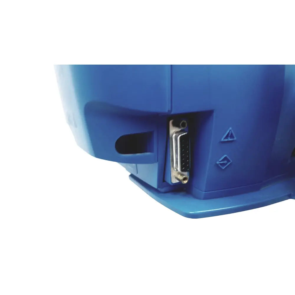 Blue plastic back panel with metallic db9 serial port connector on dinamap dcp400n-en patient monitor with stand