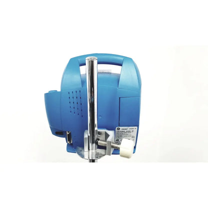 Blue ge zm3075 laser level with chrome vertical rod and white knob alongside dinamap dcp400n-en patient monitor with stand