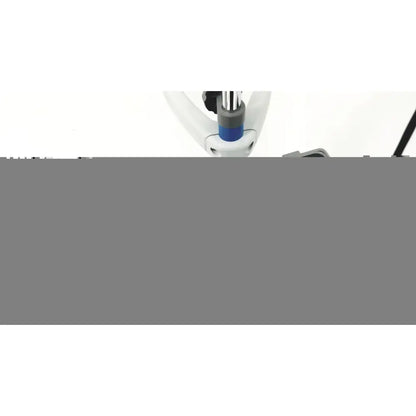 White and blue bicycle handlebar with black grip shown alongside dinamap v100 vital signs monitors with rolling stand