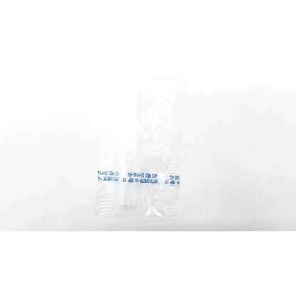 Clear plastic disposable dental vials with blue printed labels for use in disposable dental things products