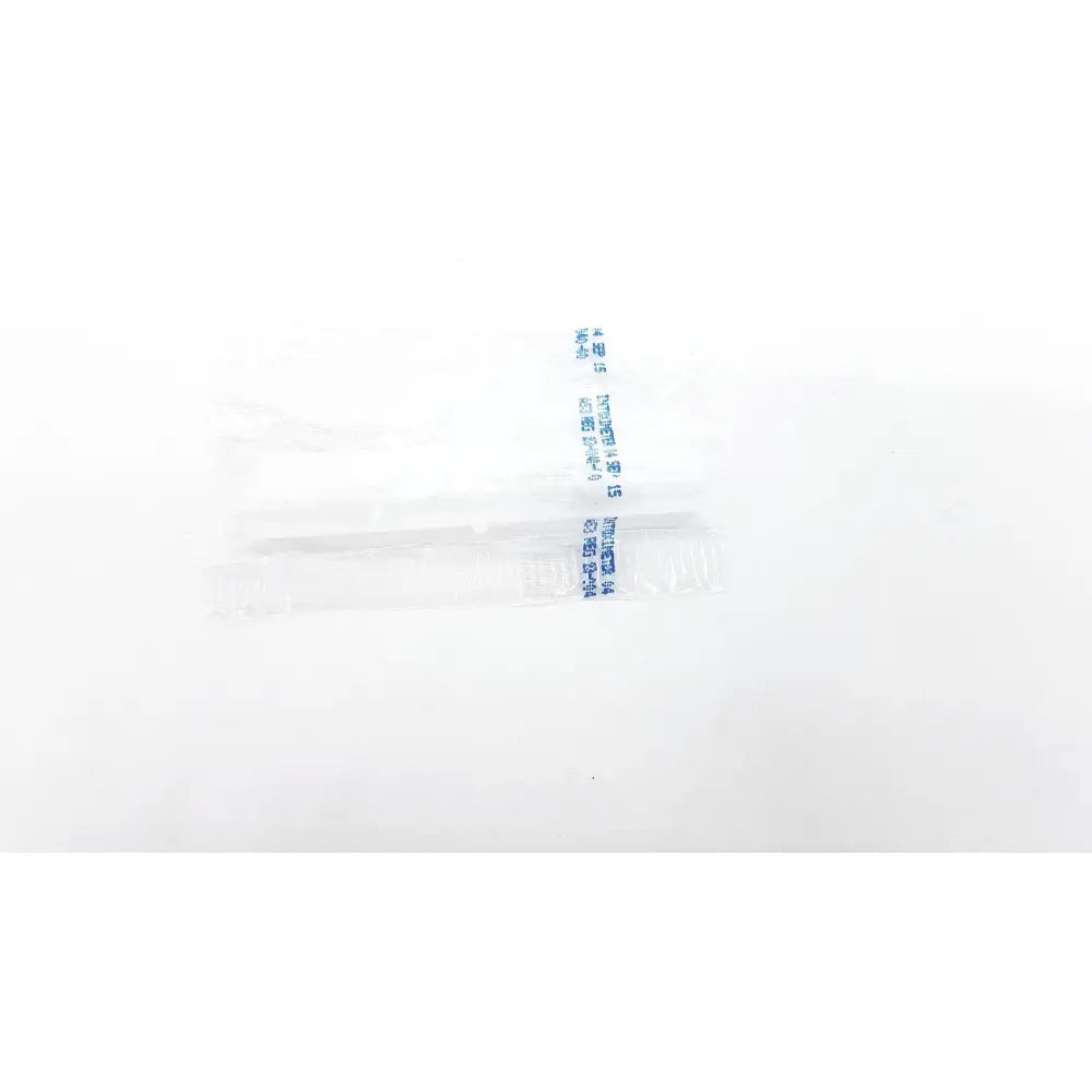 Clear plastic-wrapped disposable dental floss packet with blue printed text from disposable dental things packaging