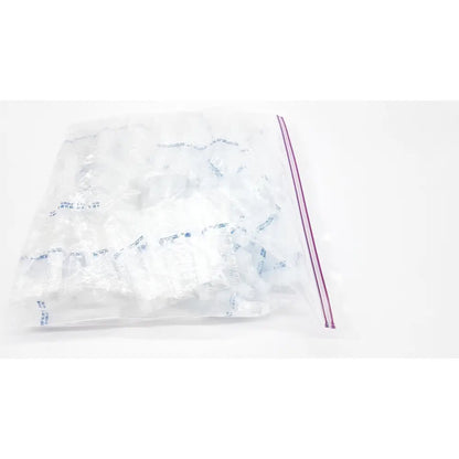 Clear plastic disposable dental things bag with purple zip-top seal for hygienic storage and easy access