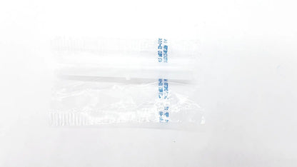 Clear plastic bag containing two white disposable dental things with blue printed text for reuse medical use