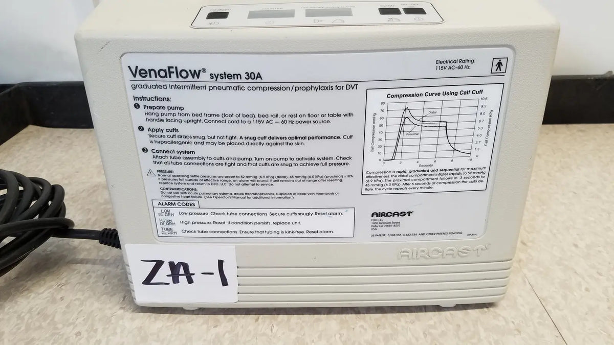 White plastic venaflow 30a graduated intermittent pneumatic compression pump with instructions for dvt by djo aircast venaflow