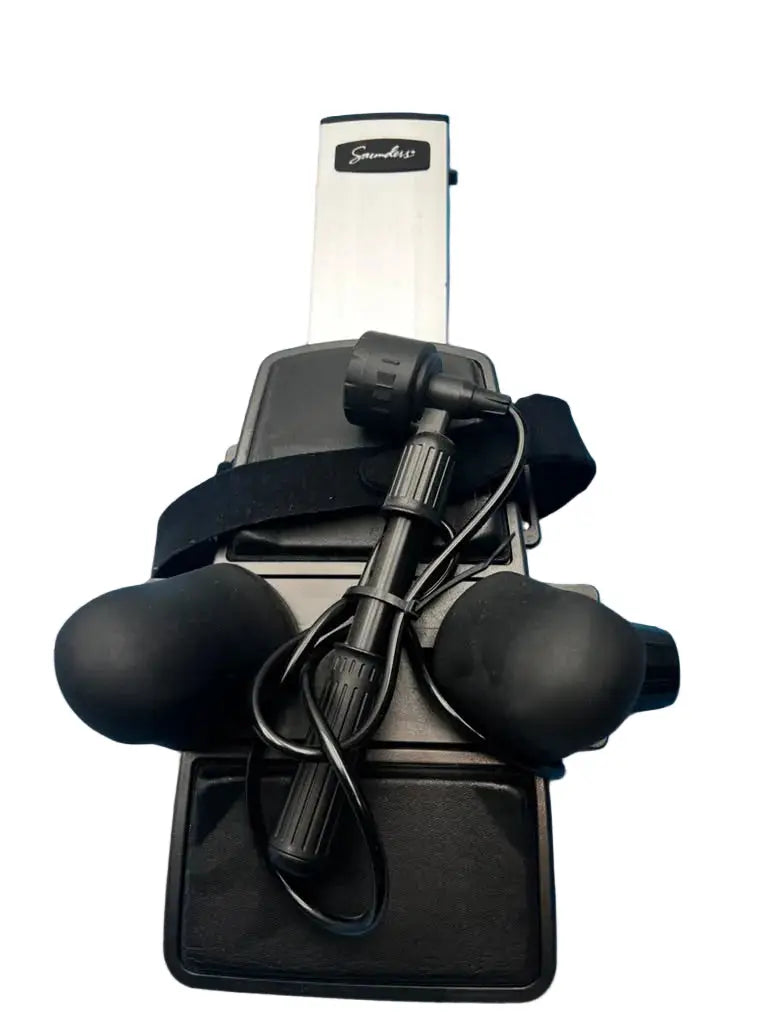 Black ergonomic djoglobal saunders cervical home traction device with adjustable straps and dual massage nodes