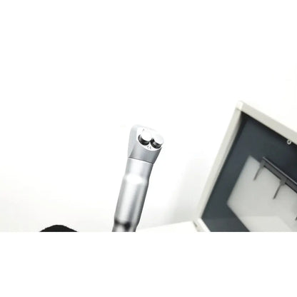 Silver dental handpiece with sleek cylindrical body and dual circular nozzles for dntl works p-2000 dental delivery unit