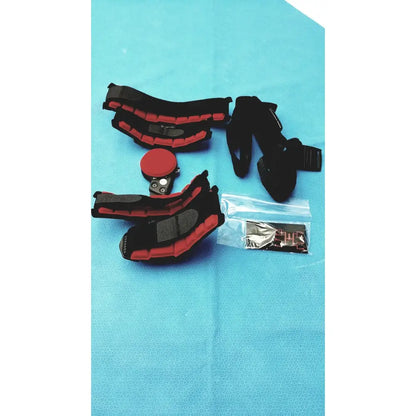 Red and black padded wrist support straps with adjustable velcro closures for donjoy flexion elbow arm post-op brace