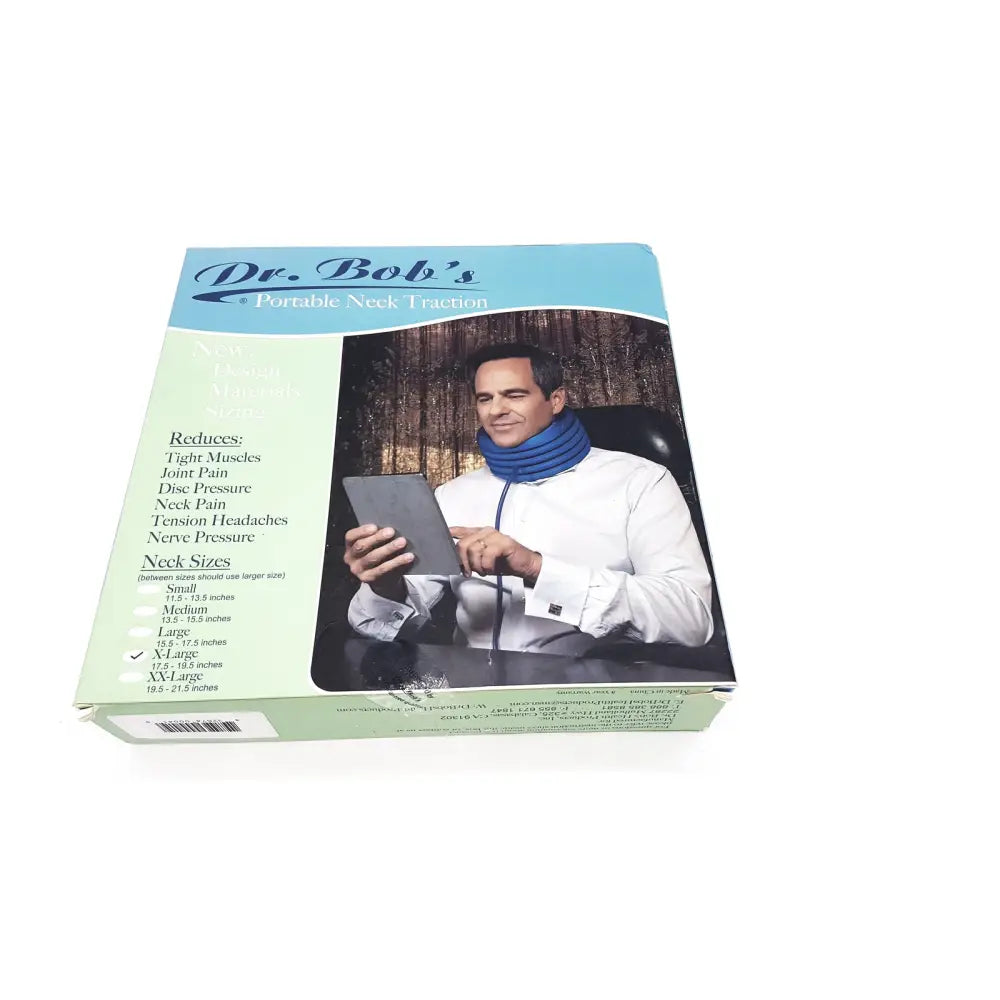 Dr bob’s portable neck traction medium in blue nylon fabric designed for effective neck support and pain relief